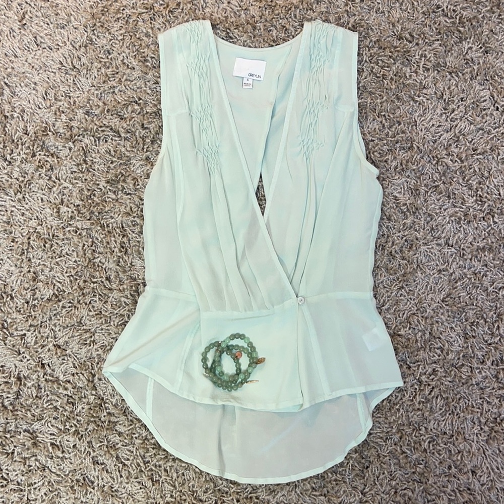 GREYLIN Mint Green Silk Top Size S